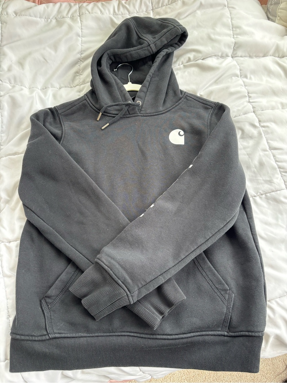 Carhartt Black Pullover Hoodie Sleeve Logo Relaxed Fit Womens M 8-10